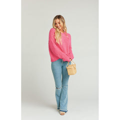 Cropped Varsity Sweater ~ Dazzling Pink Knubby Knit